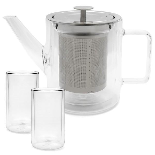 Bredemeijer kleine Glas-Teekanne 1.0 Liter doppelwandig mit Teegläser je 400 ml 2 Stück