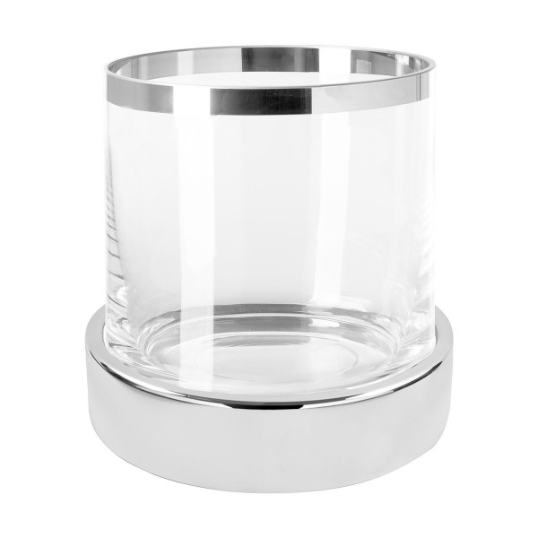 Fink gläsernes Stumpenkerzen-Windlicht Ø 18 cm Kerzenhalter mit silbernem Sockel - Art.-Nr. 146333