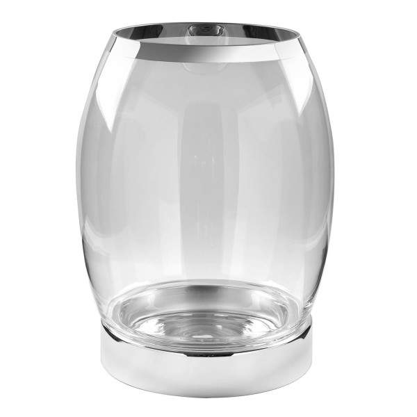 Fink großes bauchiges Stumpenkerzen-Windlicht 29x22 cm aus Glas mit silbernem Fuß - Art.-Nr. 158435