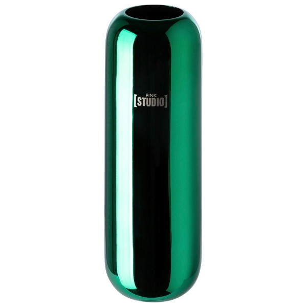Fink Studio grüne Design Blumenvase 23x8 cm Tisch-Vase aus glänzendem Edelstahl - Art.-Nr. 157152