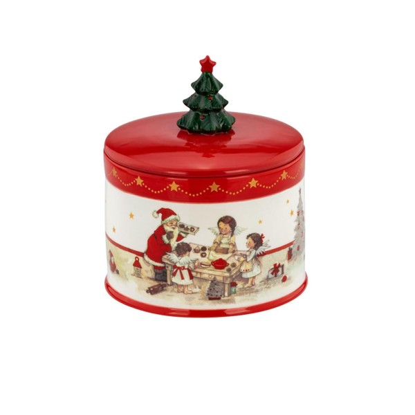 kleine Keramik Plätzchendose Weihnachten rund Ø 12.8 cm - für Gebäck - Art.-Nr. 5346