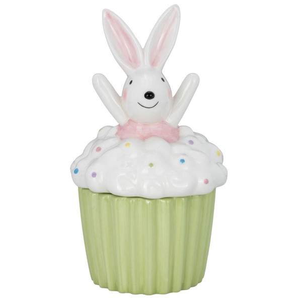 Kleine grüne Osterhasen Muffin Dose mit Deckel 12.3 x 12.3 cm aus Keramik