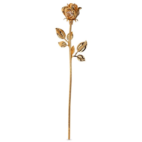 goldfarbene Deko Rose aus Metall mit Kristall-Steinchen 30 cm lang - Art.-Nr. 1980