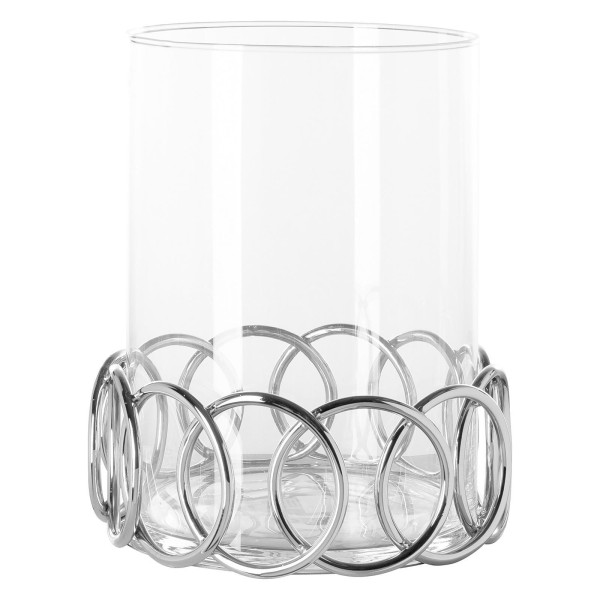 Fink rundes großes Windlicht mit Glas 24 cm Stumpenkerzenhalter mit Edelstahl-Ring-Sockel - Art.-Nr. 146330