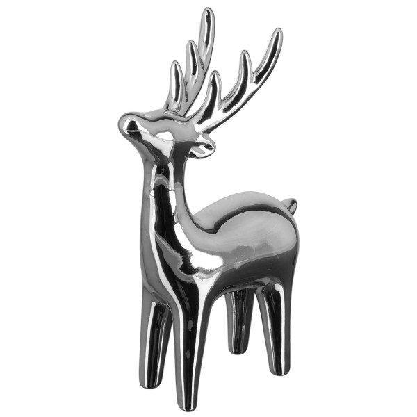 Fink stehendes Deko Rentier 5 x 11.5 x 18 cm silber aus Keramik zum Aufstellen - Art.-Nr. 129006