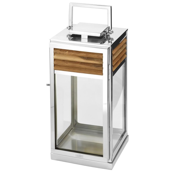 Fink Windlicht 51 cm aus Edelstahl & Teakholz braun Laterne für den Innen- & Außenbereich - Art.-Nr. 159502