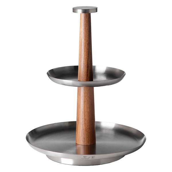 Fink Etagere 27.8 x Ø 25 cm 2-stöckig Edelstahl & Akazienholz silber-braunes Stufentablett für Obst & Snacks - Art.-Nr. 155495