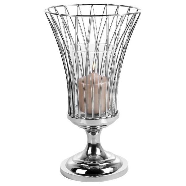 Fink großes Edelstahl Windlicht mit Glas 43 cm Kerzenhalter für Stumpen- & LED Kerzen - Art.-Nr. 146299