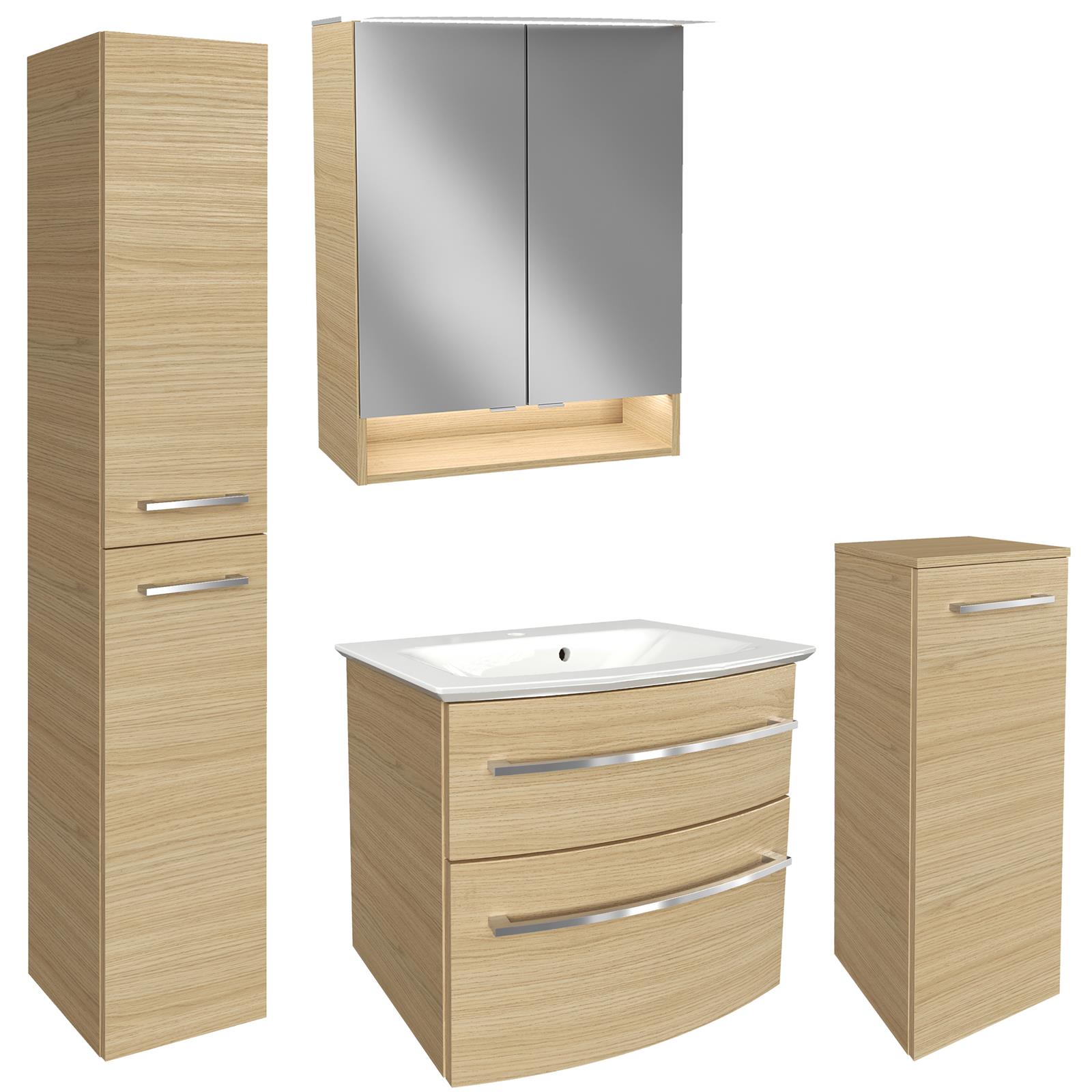 Fackelmann 5-tlg. Badmöbel Set B.Style Badschrank & Gussbecken & LED  Spiegelschrank | MM-ComSale