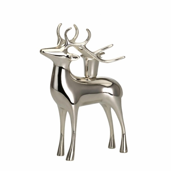 kleiner versilberter Kerzenhalter Motiv Rentier 11.5 cm