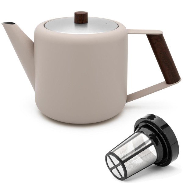 Bredemeijer beigefarbene Teekanne 1.1 Liter aus doppelwandigem Edelstahl & Teefilter