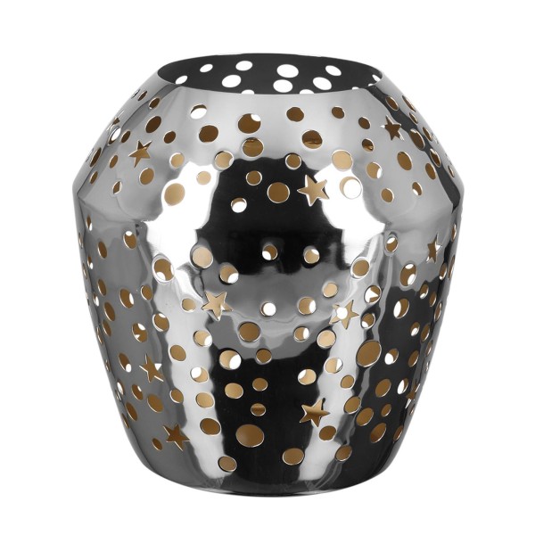 Fink großes Windlicht ohne Glas 24 cm silbernes Stimmungslicht für LED- & Stumpenkerzen - Art.-Nr. 146193