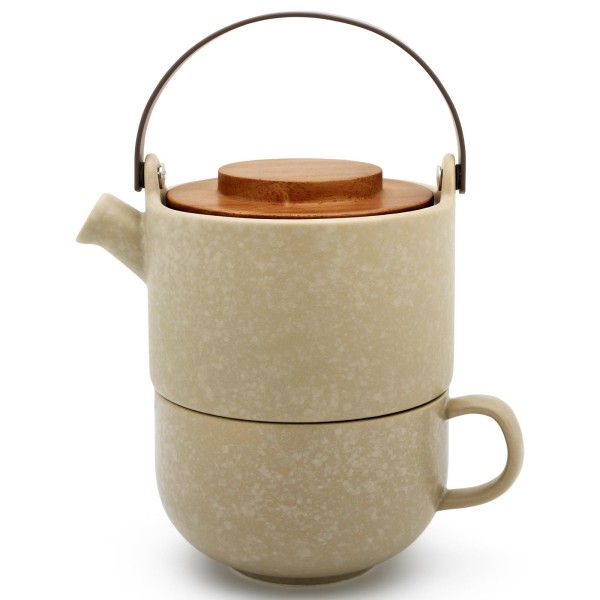 Bredemeijer kleine Teekanne 0.5 Liter beige aus Keramik inkl. Tasse