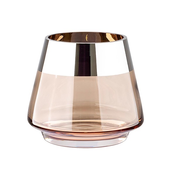 Fink Teelichthalter Ø 15 cm aus Glas sandfarben großes Windlicht mit silbernem Rand - Art.-Nr. 116108