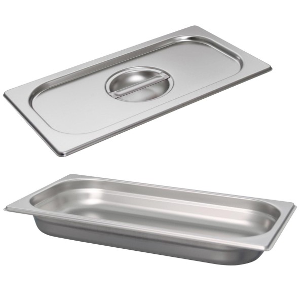 Schneider GN-Behälter 1/3 mit Deckel 4 cm tiefer Edelstahl Gastronorm Einsatz ohne Löffelmulde