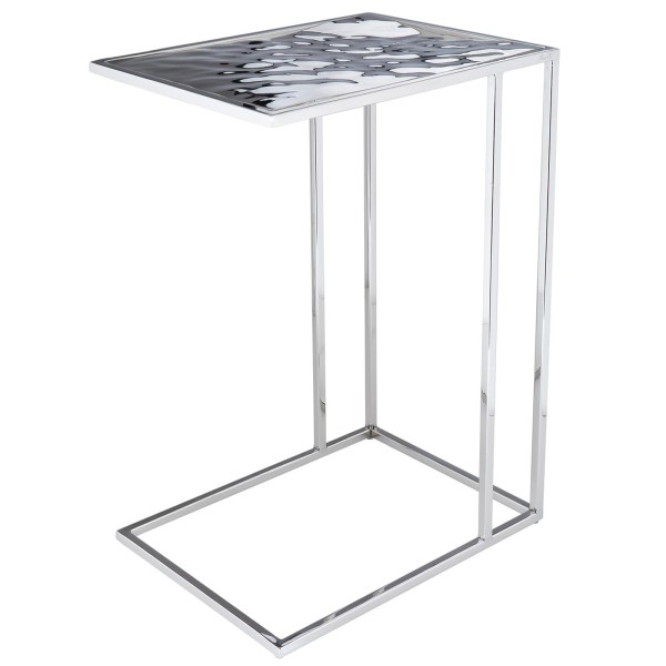 Fink Beistelltisch 55.5 x 40 cm Aluminium Edelstahl silberner Abstelltisch mit Glasoberfläche - Art.-Nr. 168329