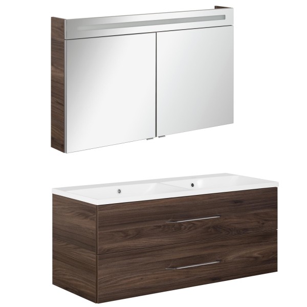 Fackelmann breites Badmöbel Set B.Clever 2-tlg. ca. 120 cm & LED Spiegelschrank 