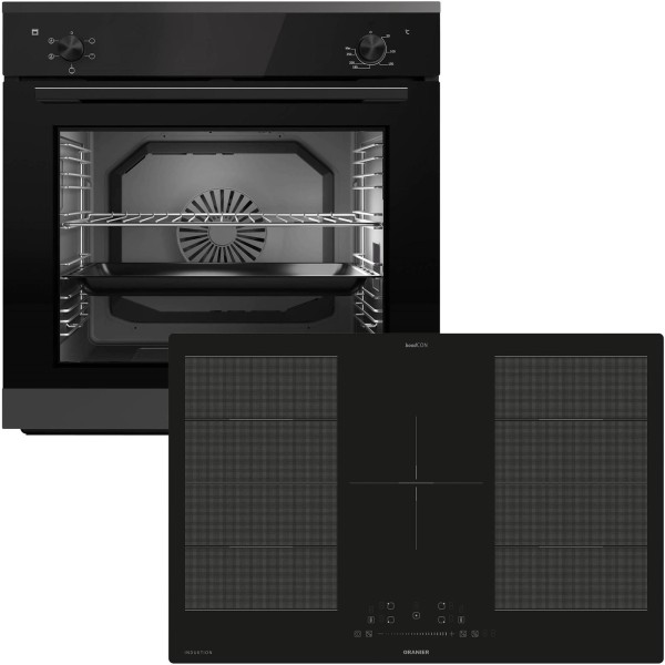 Oranier autarkes Einbaubackofen Set inkl. 80 cm Flächen-Induktion Kochfeld FLI580 EBS220 Drehknebel