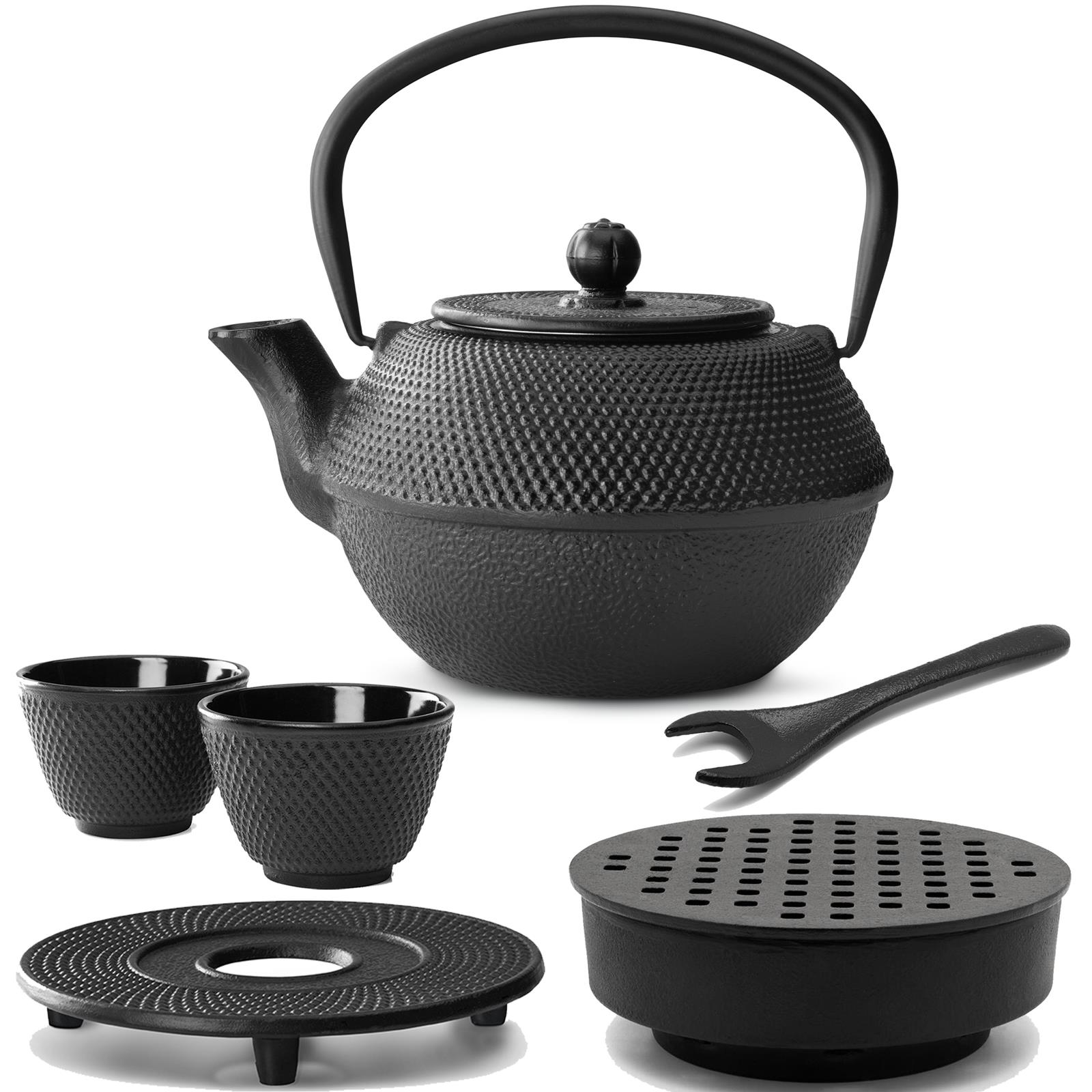 Bredemeijer gusseisernes Tee-Set 1.1 L | Untersetzer Teekessel Deckelheber Stövchen Teetassen MM-ComSale