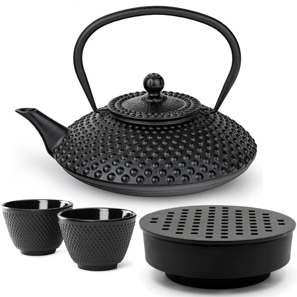 Bredemeijer asiatische Gusseisen Teekanne Induktion 1.25 Liter schwarz Set mit Teebecher & Teewärmer 2