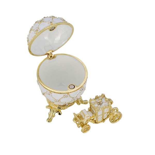 Mini Schmuckdose in Ei-Form 7 cm weißes aufklappbares Deko Schmuckei mit Kutsche