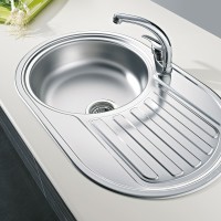 ovale Edelstahl Küchenspüle 76.5 cm 1 Becken mit Ablage | MM-ComSale