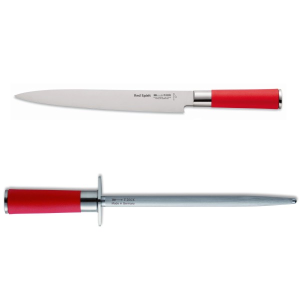 Dick Red Spirit langes Sushimesser 24 cm & runder Standardzug Wetzstahl 25 cm