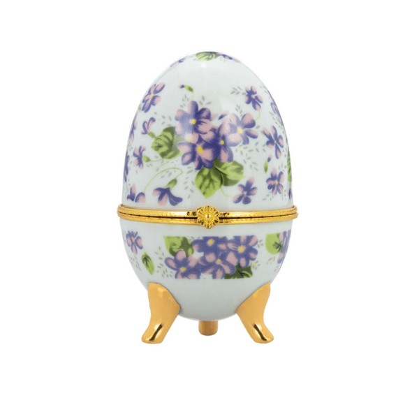 Porzellan Mini Dose Ø 6x10 cm Veilchen Ei-Form mit Füßen klappbare Deko Schmuckdose