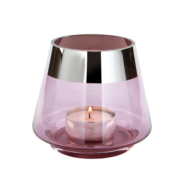 Fink rosa Teelichthalter Ø 15 cm aus Glas großes Windlicht mit silbernem Rand - Art.-Nr. 115018