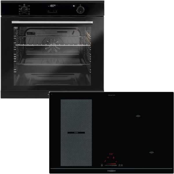 Oranier schwarzes Pyrolyse Einbaubackofen Set & 80 cm breits Flexx Induktionskochfeld KXI 2081