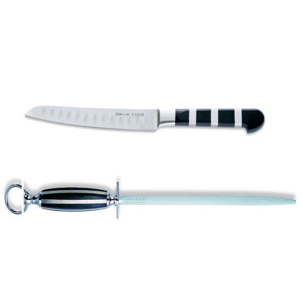Dick 1905 Allzweckmesser mit Kullenschliff 15 cm & runder Standard Wetzstahl 25 cm