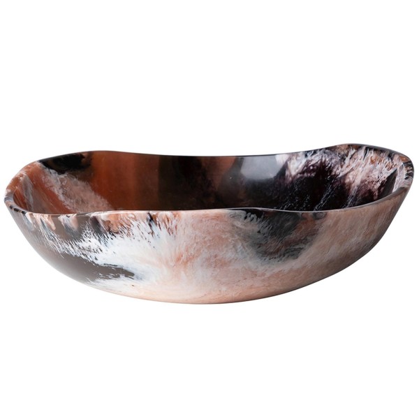 Fink runde Deko Schale 27 cm Kunststein braun-weiß große Design Snackschale für Nüsse & Gebäck - Art.-Nr. 176008