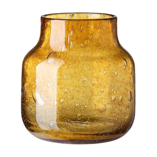 Fink gold-gelbe Blumenvase 19 cm runde Glasvase - auch als Windlicht für Stumpenkerzen verwendbar - Art.-Nr. 115433