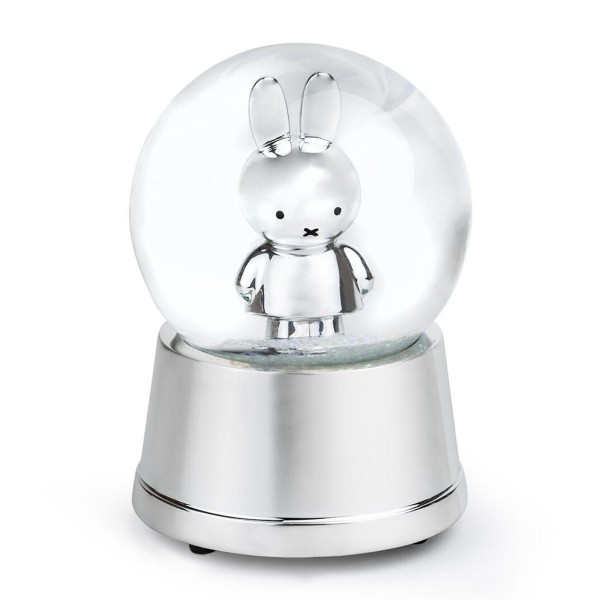 Zilverstad kleine Schneekugel Miffy 15 x Ø 10 cm versilberte Schüttelkugel mit Musik