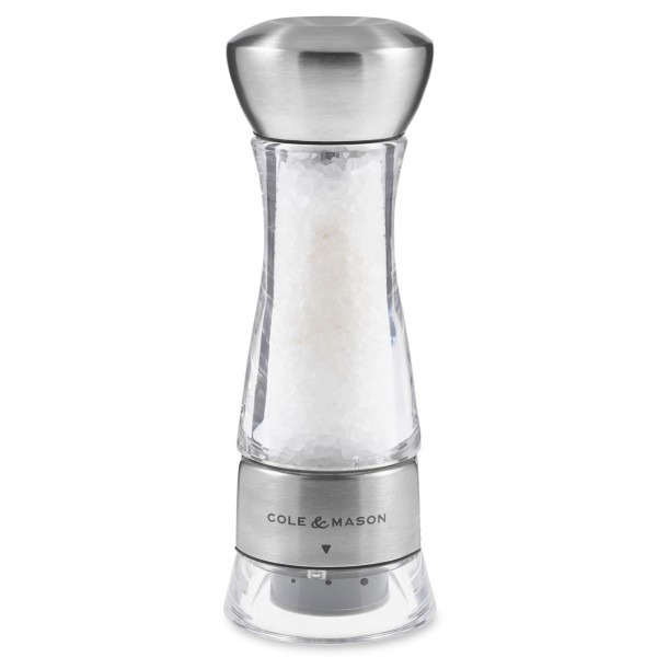 Cole & Mason große klassische Edelstahl Acrylglas Salzmühle 16.5 cm