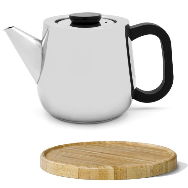Bredemeijer einwandige Edelstahl Teekanne 1.0 L mit Teefilter & brauner Untersetzer