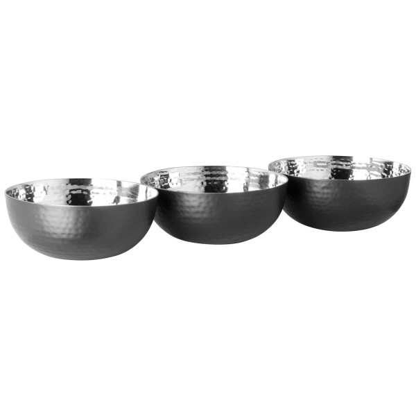 Fink 3-fache Edelstahl-Schale 28 cm schwarze gehämmerte Dipschalen ideal zum snacken - Art.-Nr. 156137