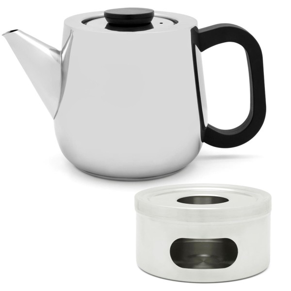 Bredemeijer einwandige Edelstahl Teekanne 1.0 L mit Teefilter & Edelstahl Stövchen
