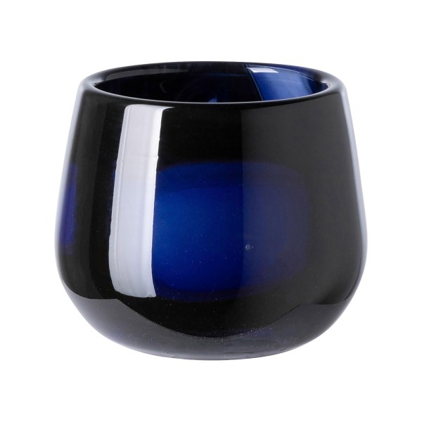 Fink blau-schwarzer Teelichthalter Ø 11 cm aus Glas kleines rundes Windlicht für Teelichter - Art.-Nr. 115428