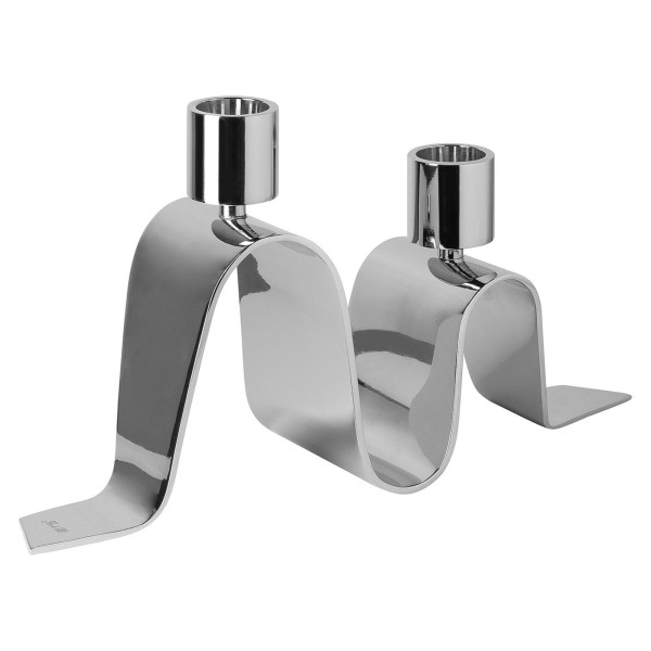 Fink 2-flammiger Kerzenhalter 30 cm für Stabkerzen Alu vernickelter Kerzenleuchter - Art.-Nr. 141097