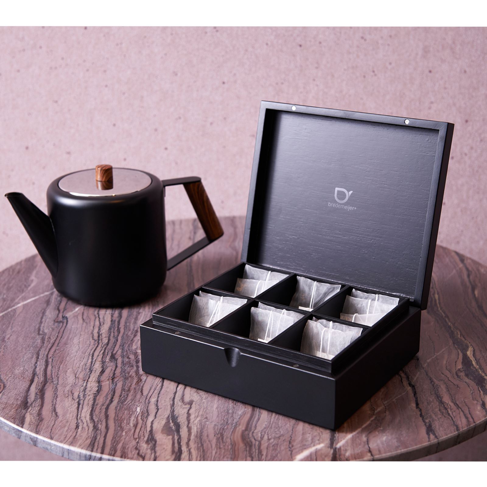 kleine schwarze eckige Holz Teebeutelbox 6 Fächer ca. 22 ...
