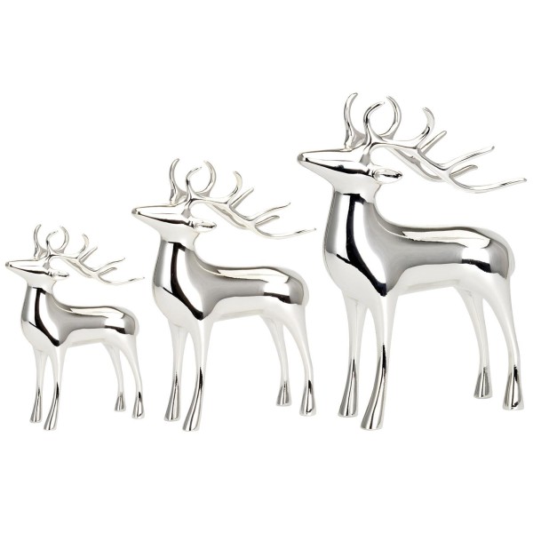 Versilberte Deko Rentiere im Set 3-teilig stehende Wildfiguren in Glanzoptik
