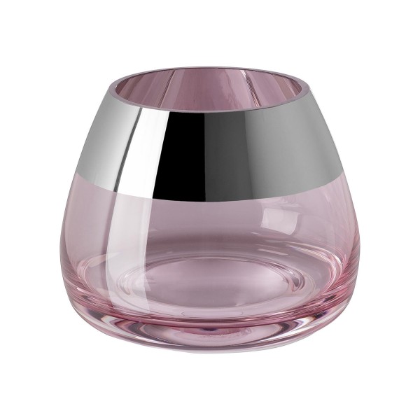 Fink Teelichthalter Ø 11 cm rosefarben kleiner gläserner Kerzenhalter mit Silberrand - Art.-Nr. 116125