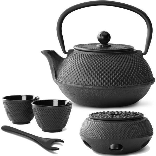 Bredemeijer schwarzes asiatisches Teekannen Set Gusseisen mit Teewärmer & Deckelheber
