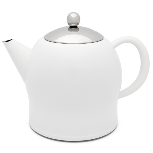 Bredemeijer doppelwandige Teekanne 1.4 Liter - matt weiße Edelstahl Kanne