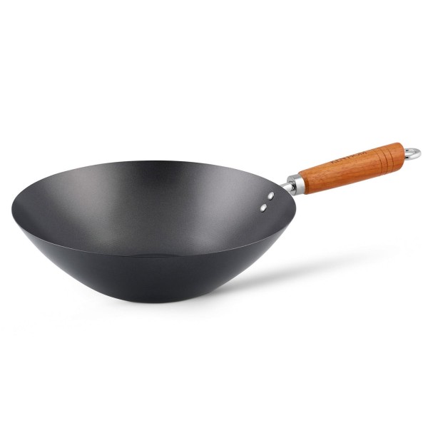 Ken Hom großer Antihaft Karbonstahl Wok 31 cm mit Holzgriff - ohne Induktion