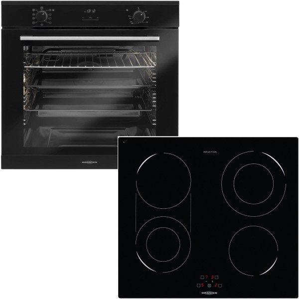 Oranier schwarzes Einbaubackofen Set & 60 cm breites Induktionskochfeld KFI 9962 TC