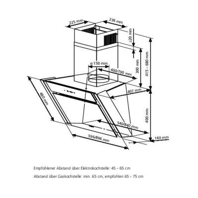Oranier weiße breite kopffreie Abluft Schräghaube Meba2 90 cm | MM-ComSale