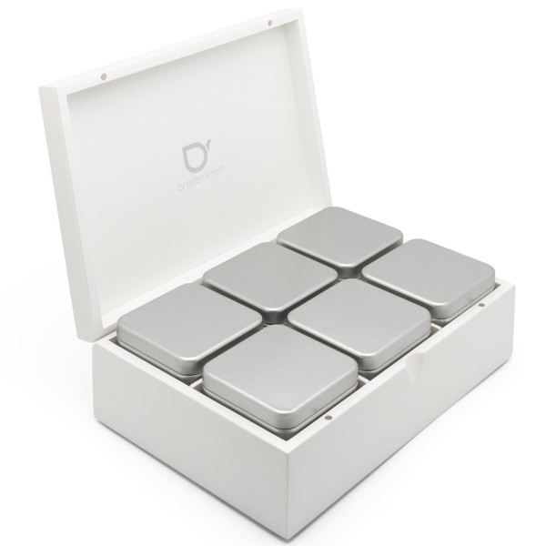 Bredemeijer weiße 7-tlg. Holz Teebeutelbox 27 x 18.5 cm mit 6 Dosen für losen Tee