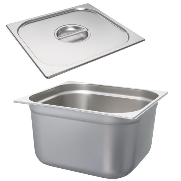 Schneider GN-Behälter 2/3 mit Deckel 20 cm tiefer Edelstahl Gastronorm Einsatz ohne Löffelmulde